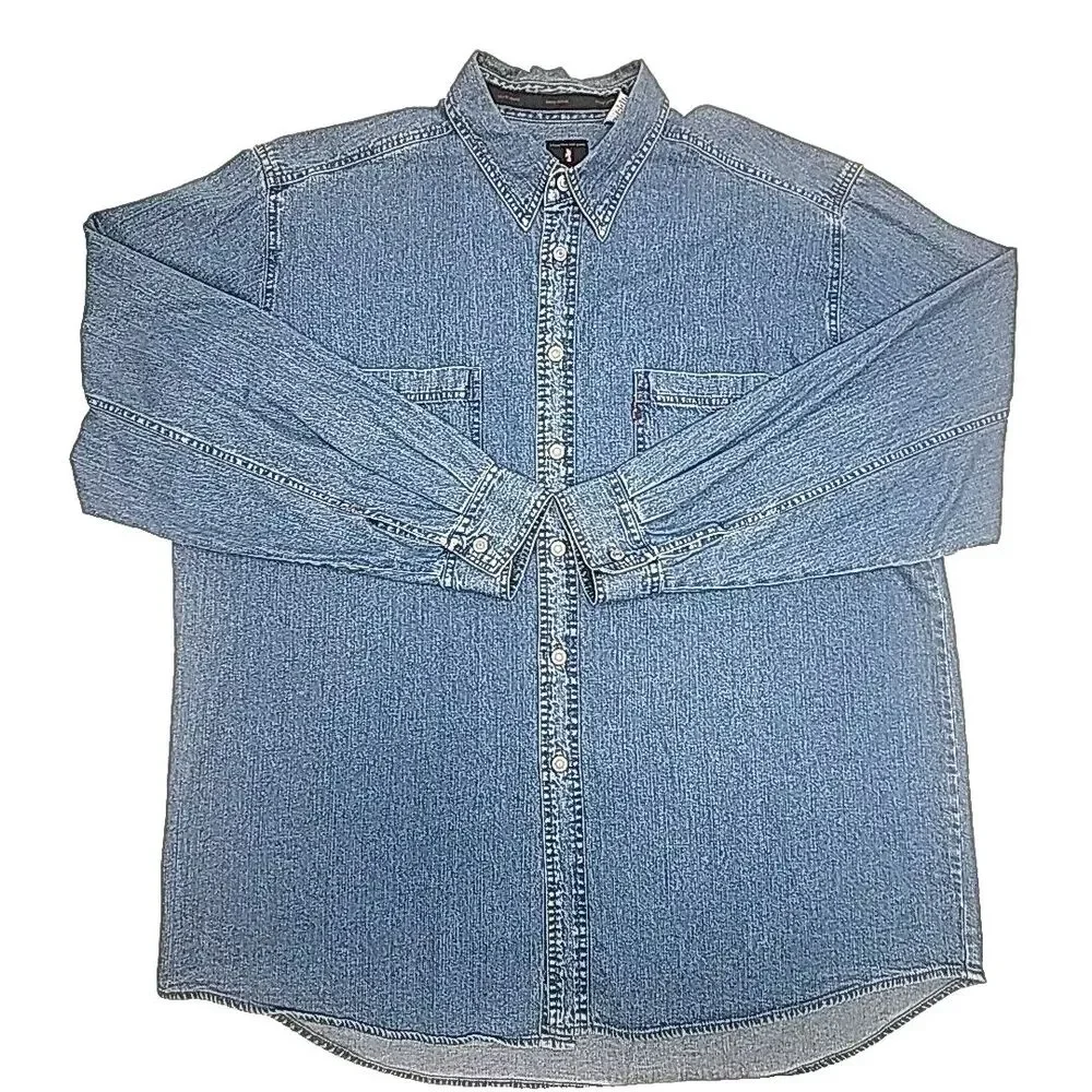 Levi's Red Tab Denim Shirt Men Size XL Blue Button Medium Wash Oversized